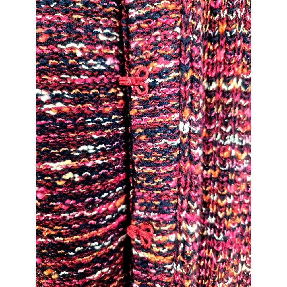 J.Jill NWT Large Tweed Cardigan‎ Sweater Multicolor Cranberry Fringe Boho #778
